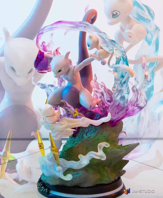 +1 Anime Pokemon Mewtwo & Mew Luminous Action Figure - 26cm LED Collectible Statue Anime Action Figure