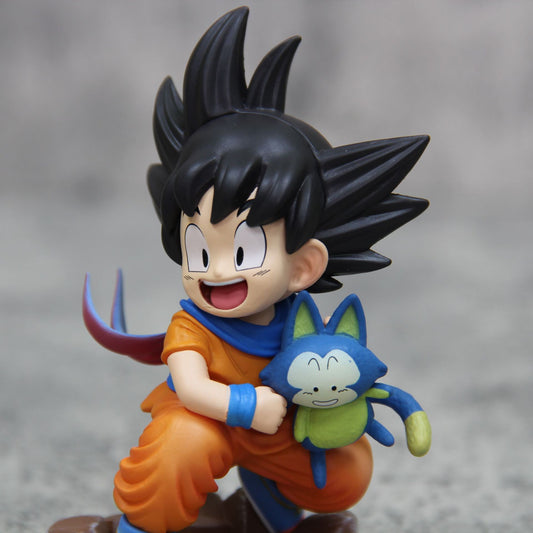 Dragon Ball Chibi Style Young Goku Holding Puar Scene Car Dashboard Ornament Anime Figure Collectible Toy