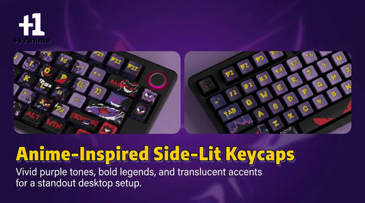 Gengar Ghost Anime Side-Lit Keycap Set – 122-Key PBT + PC Translucent Keycaps for Mechanical Keyboards