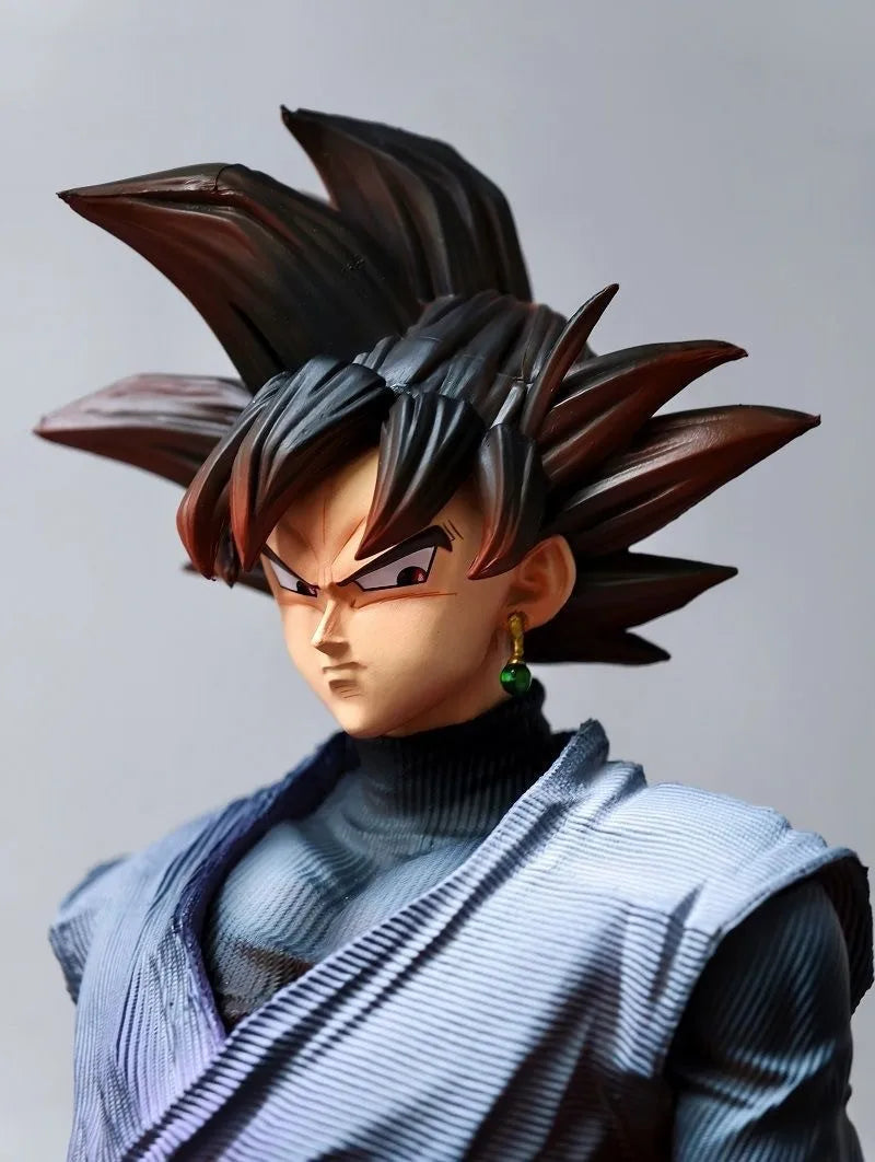 Anime warrior statue head sculpt close-up with spiked hair and earring detail