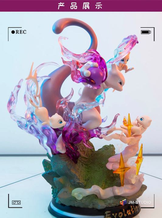 +1 Anime Pokemon Mewtwo & Mew Luminous Action Figure - 26cm LED Collectible Statue Anime Action Figure