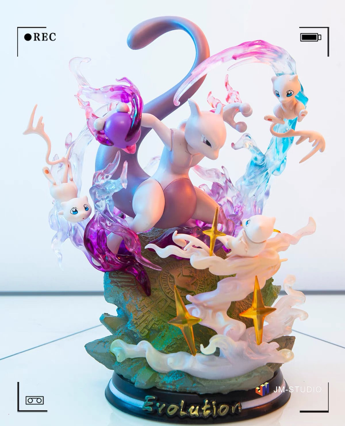 +1 Anime Pokemon Mewtwo & Mew Luminous Action Figure - 26cm LED Collectible Statue Anime Action Figure