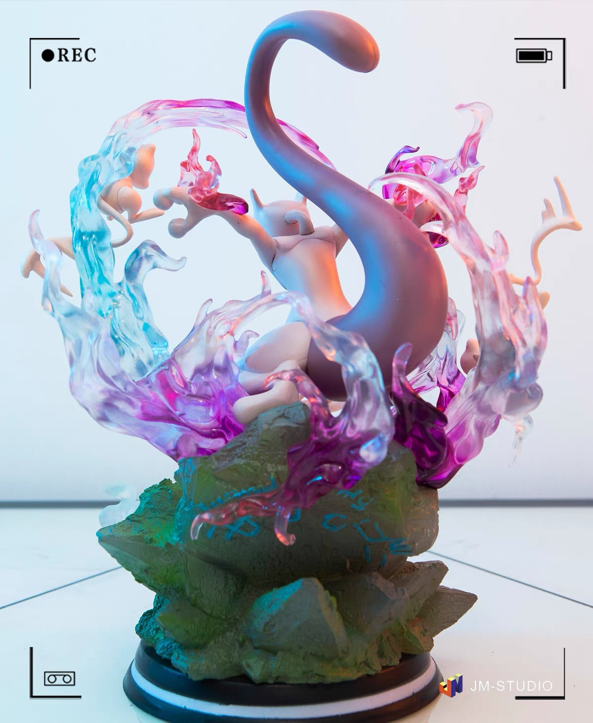 +1 Anime Pokemon Mewtwo & Mew Luminous Action Figure - 26cm LED Collectible Statue Anime Action Figure