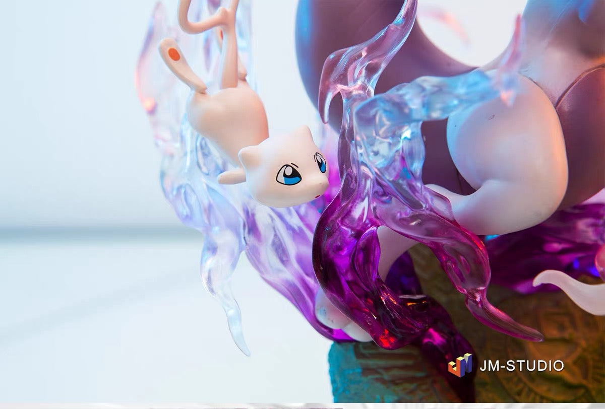 +1 Anime Pokemon Mewtwo & Mew Luminous Action Figure - 26cm LED Collectible Statue Anime Action Figure