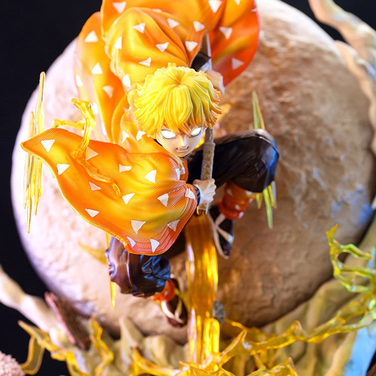 +1 Anime Demon Slayer: Kimetsu no Yaiba – Zenitsu Agatsuma "Thunder Breathing" Premium Statue with Moon Backdrop