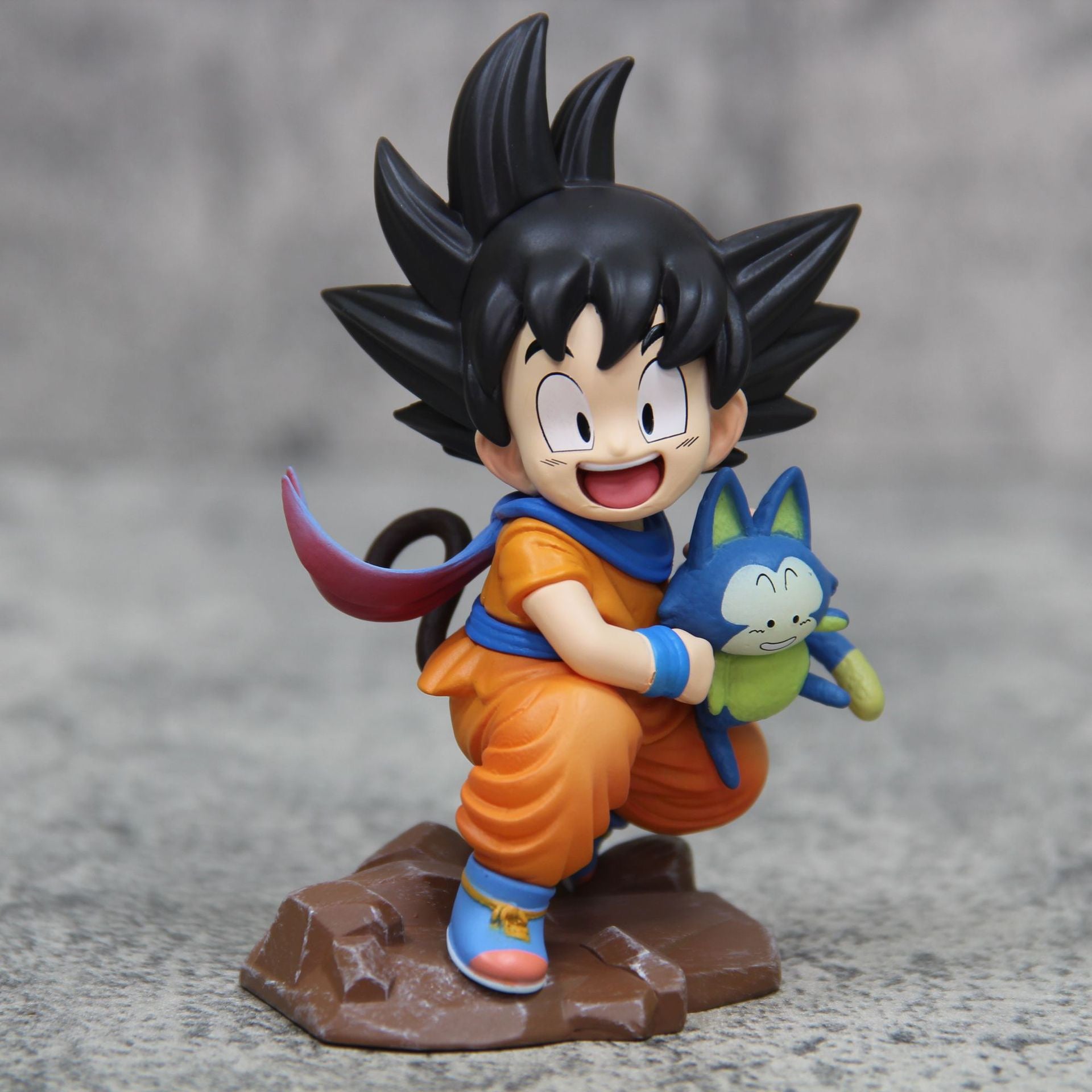 +1 Anime Dragon Ball Chibi Style Young Goku Holding Puar Scene Car Dashboard Ornament Anime Figure Collectible Toy
