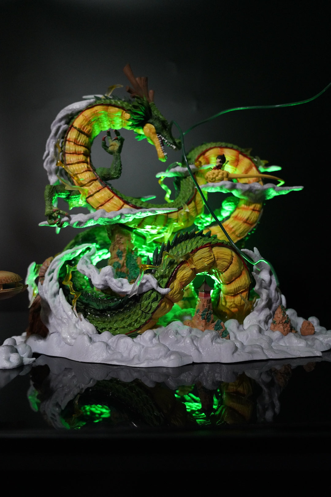 '+3 Anime Dragon Ball Z Shenron Eternal Dragon Statue - Featuring Kid Goku on Flying Nimbus - Premium LED Light-Up Base Anime Figure - 23cm High-End Collectible Sculpture with Luxury Display Box