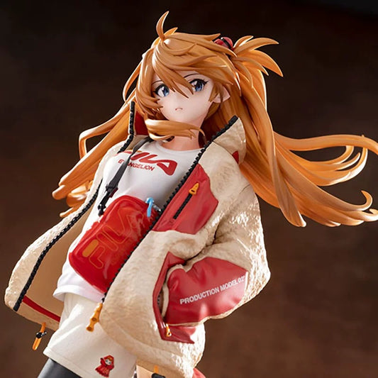 +1 Anime Evangelion EVA Asuka Langley Soryu Squatting Pose Figure, Anime Girl Model, Collectible Gift Red