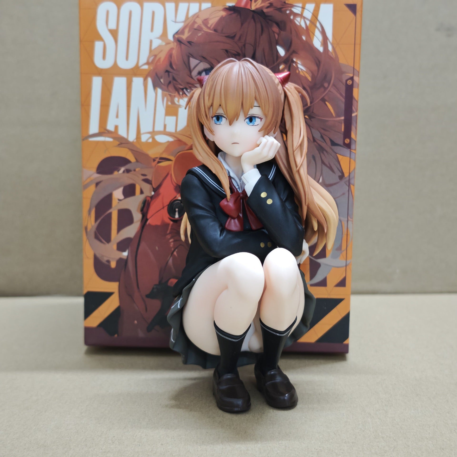 +1 Anime Evangelion EVA Asuka Langley Soryu Squatting Pose Figure, Anime Girl Model, Collectible Gift Black