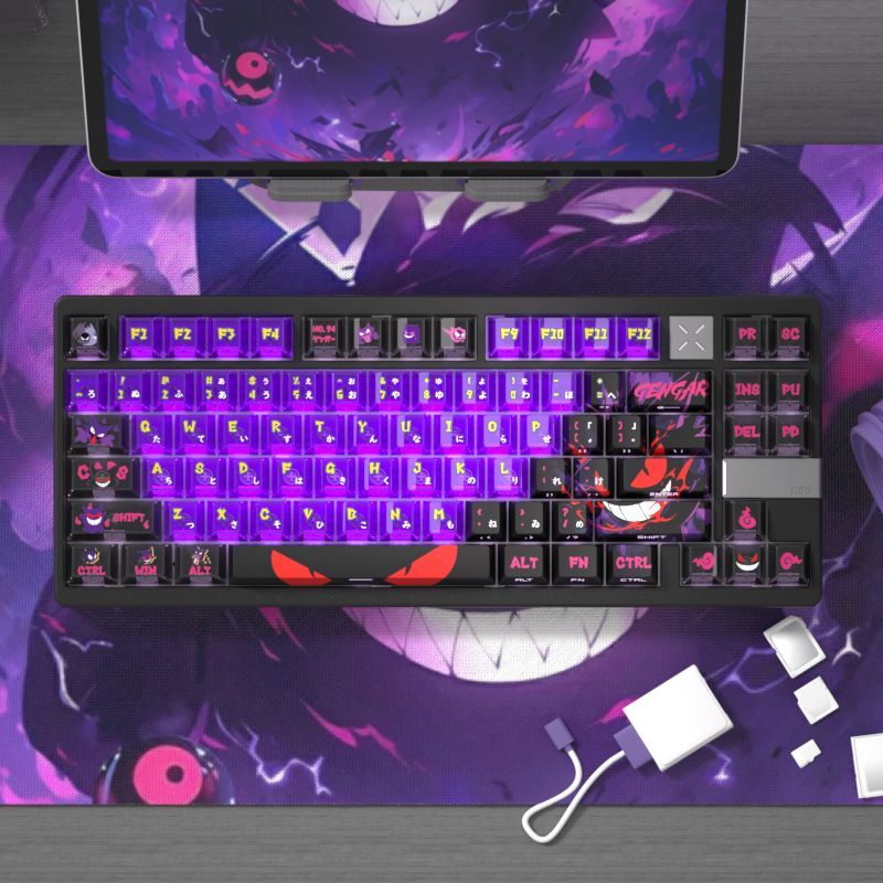 +1 Anime Gengar Ghost Anime Side-Lit Keycap Set – 122-Key PBT + PC Translucent Keycaps for Mechanical Keyboards 2
