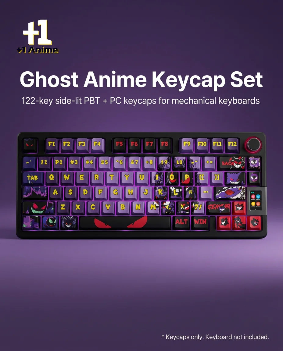 +1 Anime Gengar Ghost Anime Side-Lit Keycap Set – 122-Key PBT + PC Translucent Keycaps for Mechanical Keyboards 1