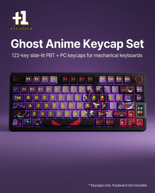 Gengar Ghost Anime Side-Lit Keycap Set – 122-Key PBT + PC Translucent Keycaps for Mechanical Keyboards