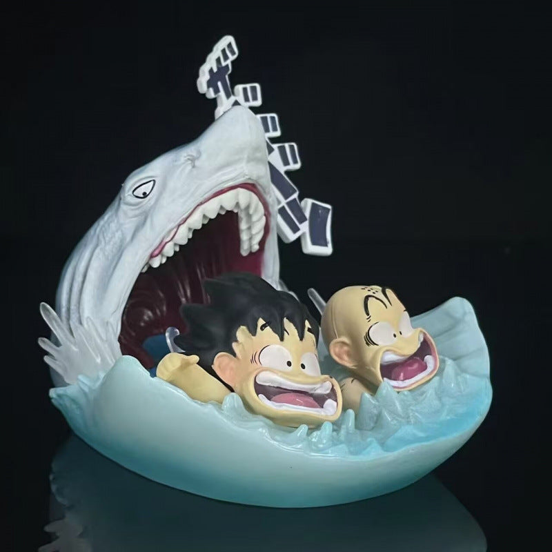 +1 Anime Panic in Paradise! 🦈 The Iconic Goku & Krillin Shark Chase Diorama Ornament/Little gift 手办模型